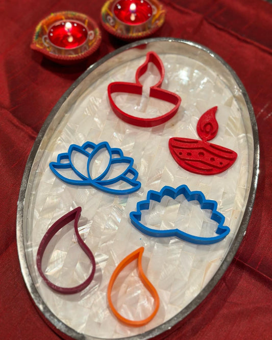 Indian Cookie Cutter Set: Lotus, Diya, Paisley - Diwali Gift, Mehndi Wedding