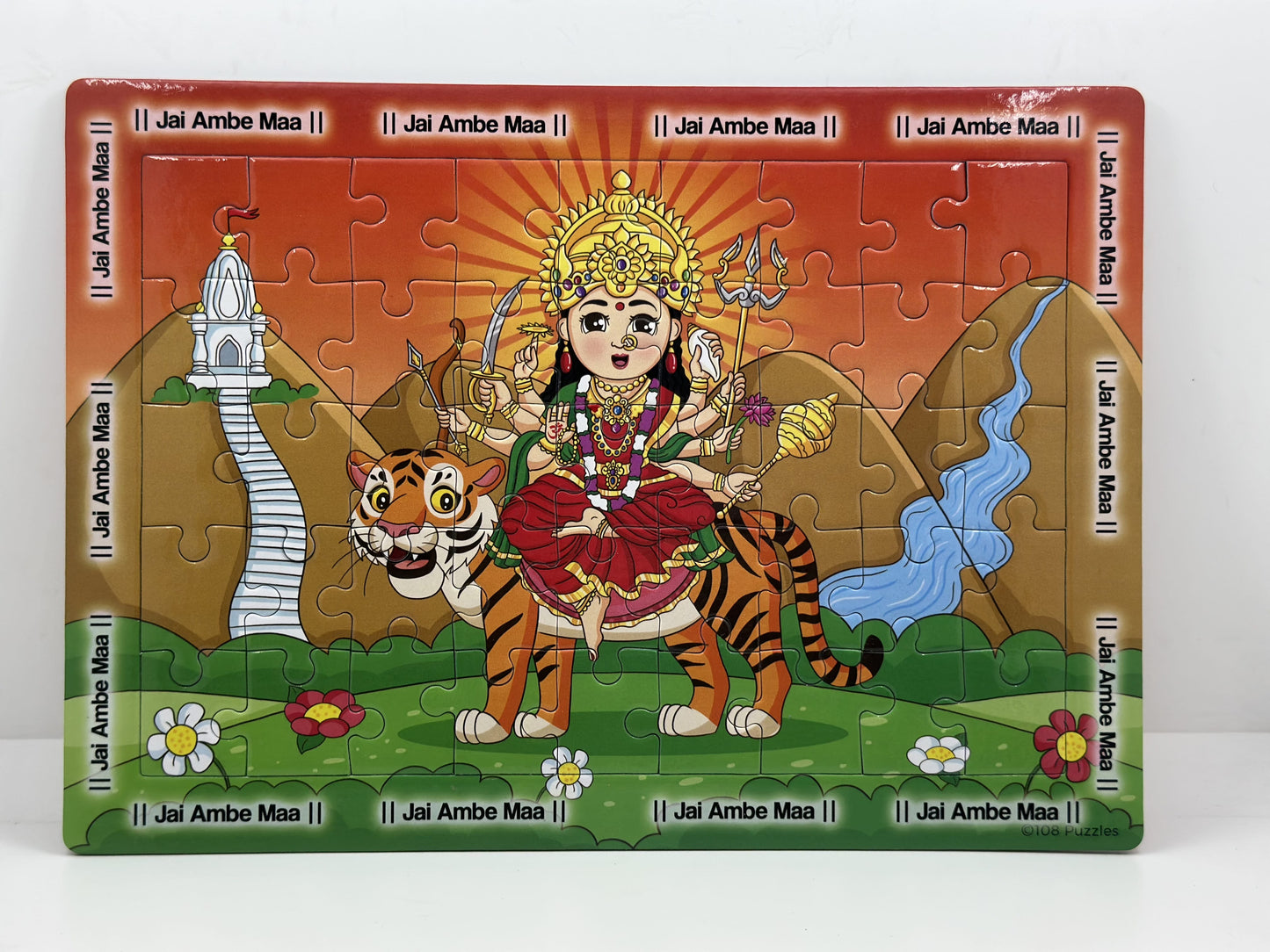 Completed 45 piece colourful puzzle on Durga Ma