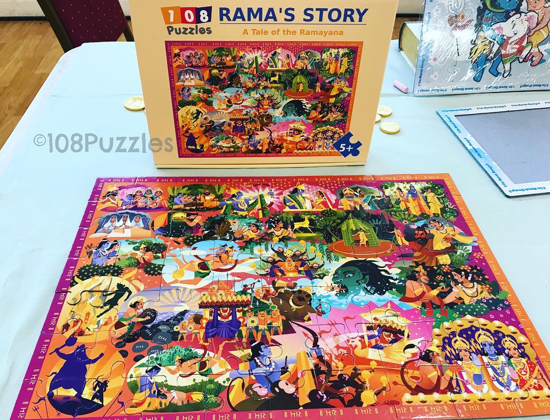 Children’s Ramayana puzzle completed at 30x40 cm size, depicting key moments from the epic Hindu tale