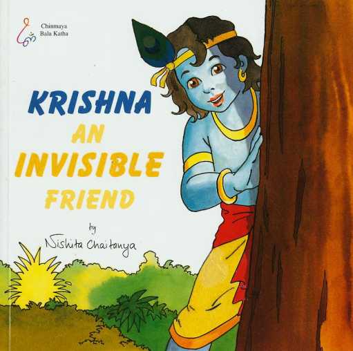 Book cover of 'Krishna: An Invisible Friend' with a colorful illustration of Krishna against a tree.