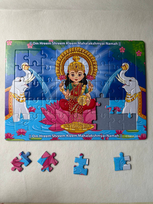 45 piece colourful puzzle of Hindu Goddess Laxmi for kids