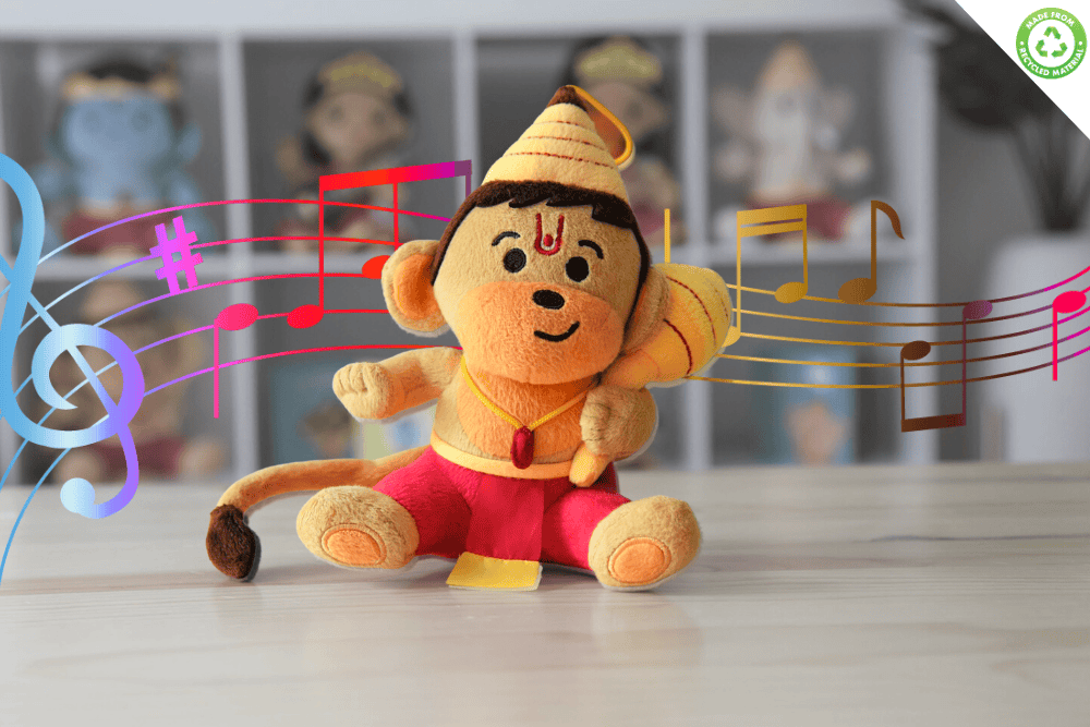 Hindu God Hanuman soft toy plush now available in UK. Press for 5 mantras. 