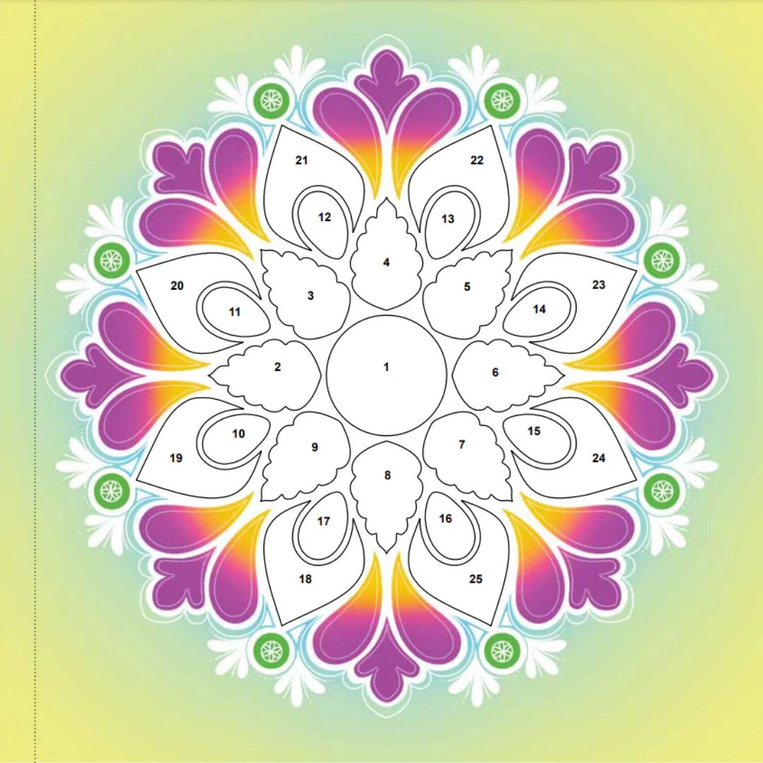 Colorful mandala design with numbers on a gradient background